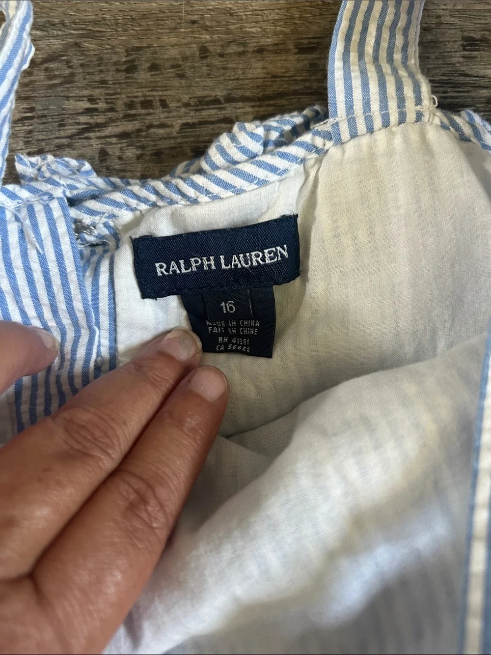Ralph Lauren Blue and White Striped Ruffle Sundress 16